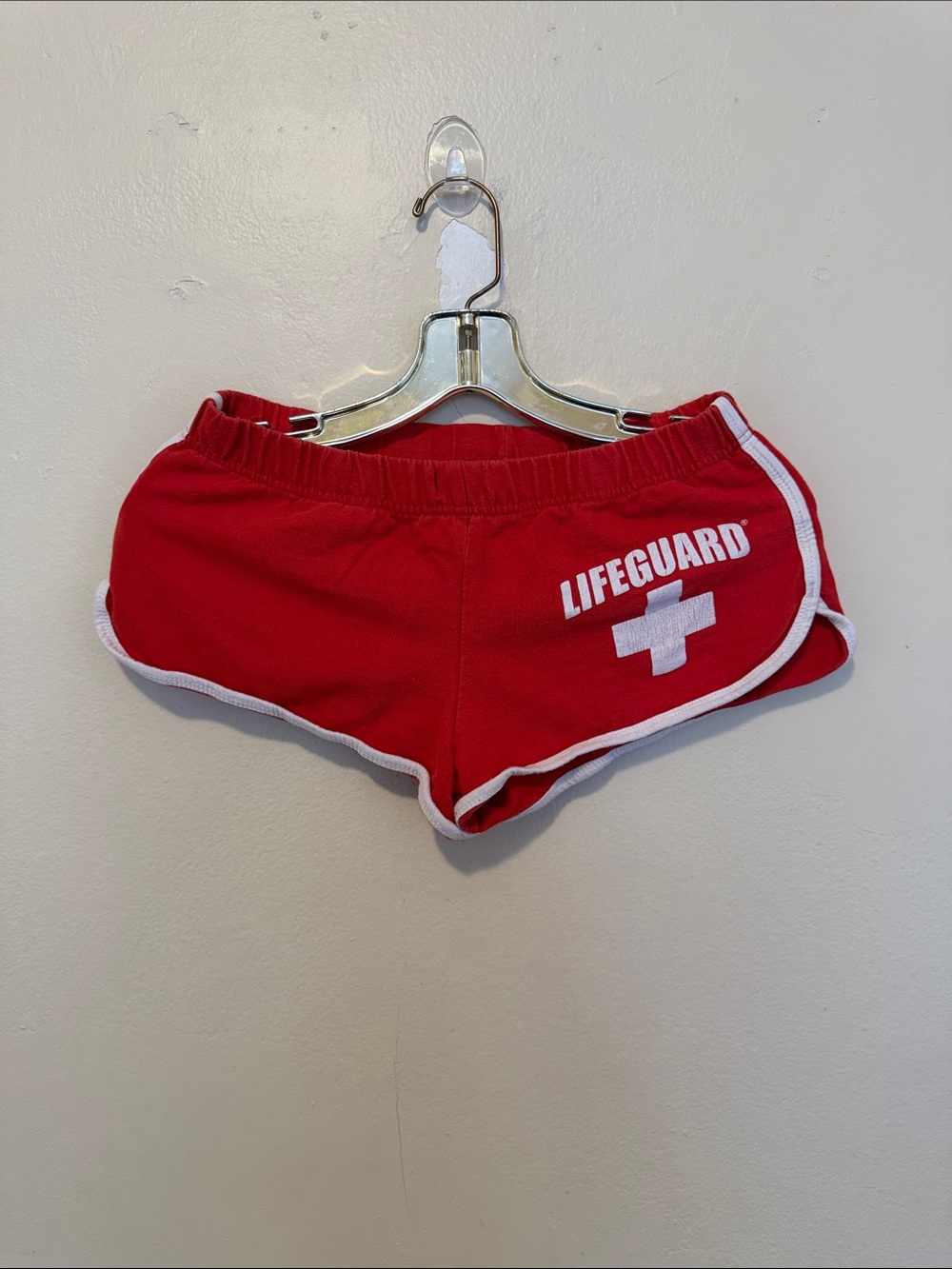 Women’s Red Athletic Lifeguard Shorts with White Trim